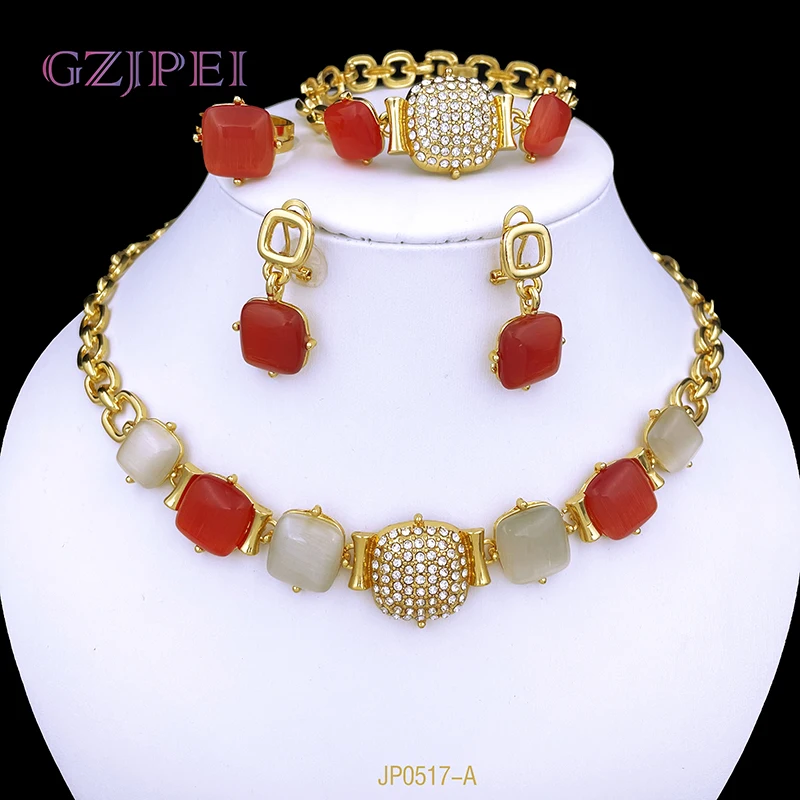 As Mulheres de luxo Jóia Vermelha Elegante Itália Ouro 18k Chapeado Colar Brincos Anel Pulseira Conjunto de Jóias De 2023 Acessórios da Moda