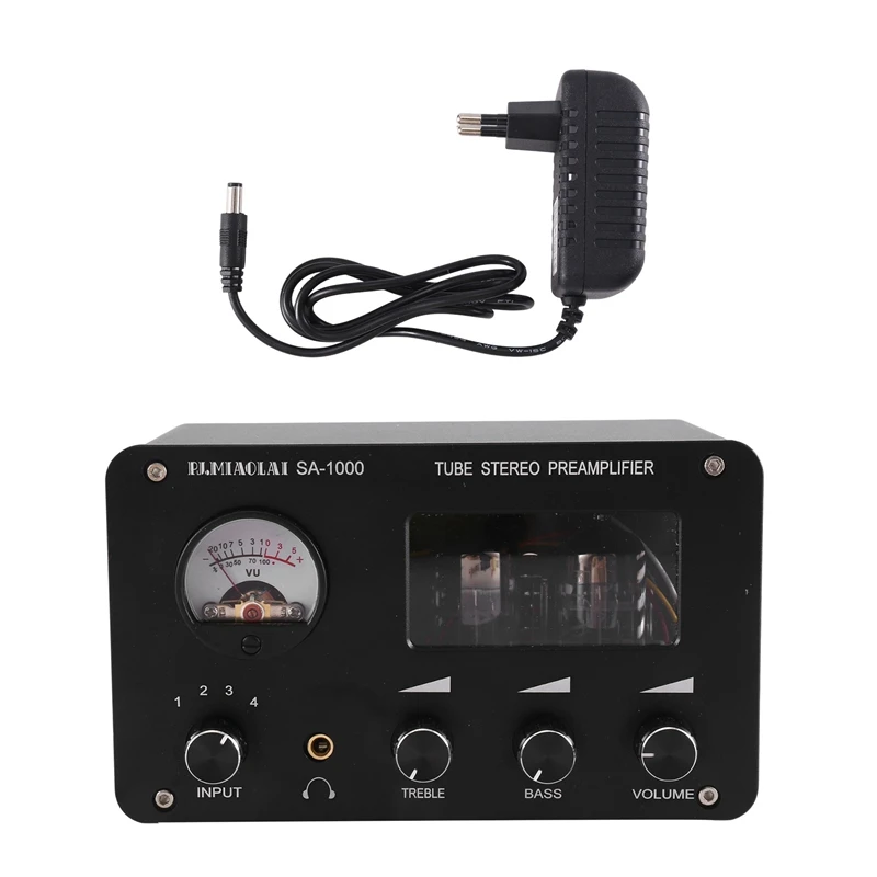 Audiophile amplificador 4-Entrada 2-Saída de pré-amplificador hi-fi de Alta-Bass Ajuste do Amplificador Com Built-In VU Medidor de Nível de Plug UE