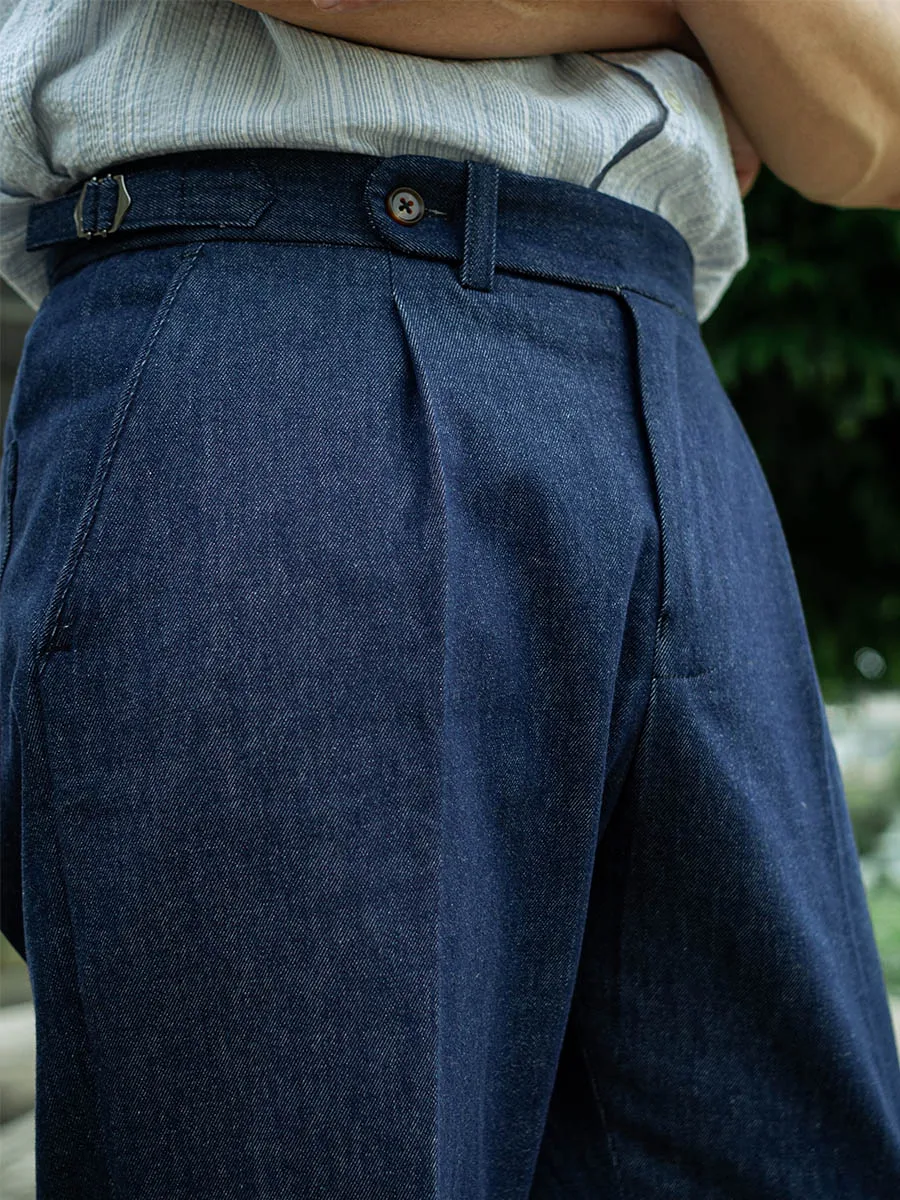 Azul Denim Paris Botão Casual Calças para Homens Nápoles Slim Fit Cortar Calças Podem Ser Personalizados Prolongado Fade Livre Encolher Livre