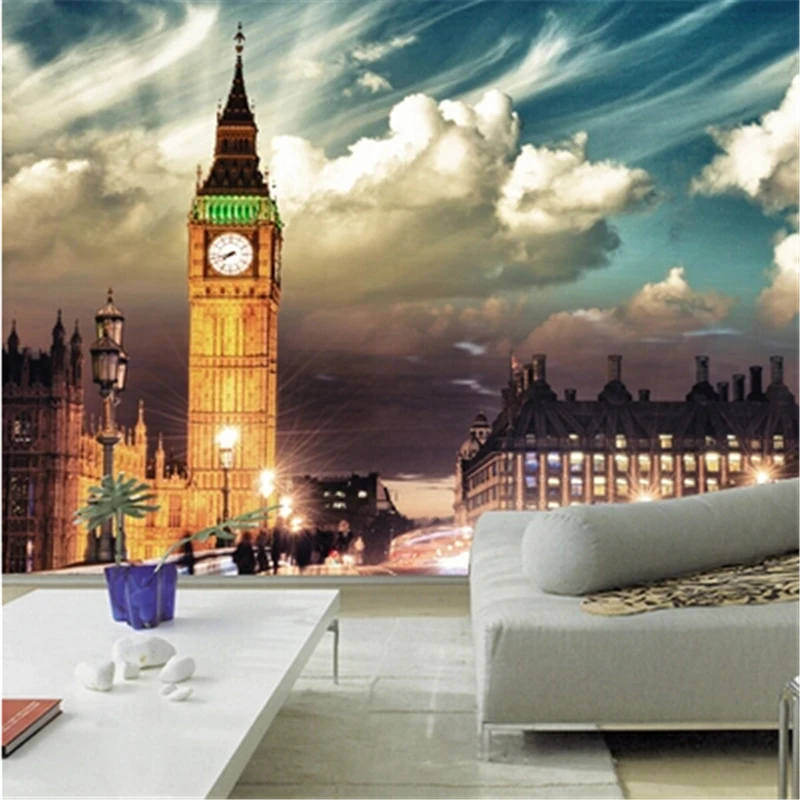 beibehang 3d Personalizado mural Europeu de arquitectura paisagista Bar, KTV, salão, sala de estar, o Big Ben, em Londres, de Noite, foto 3d papel de parede