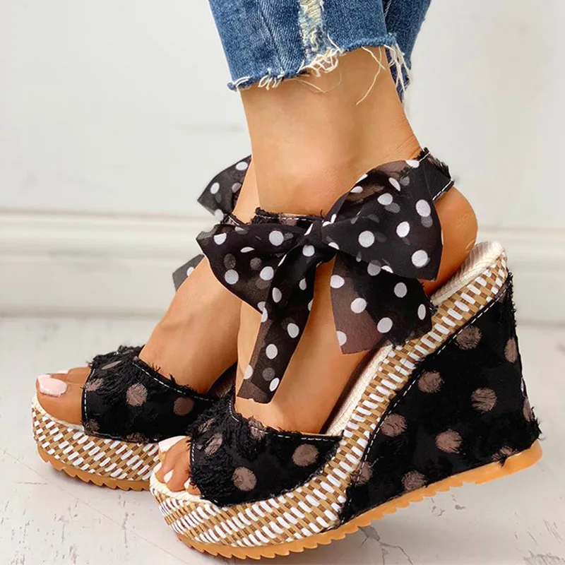 Bowknot Plataforma Cunha Feminino Casual Sapatos De Senhoras Moda Pulseira De Tornozelo Sandália De Dedo Aberto Sandálias Das Mulheres