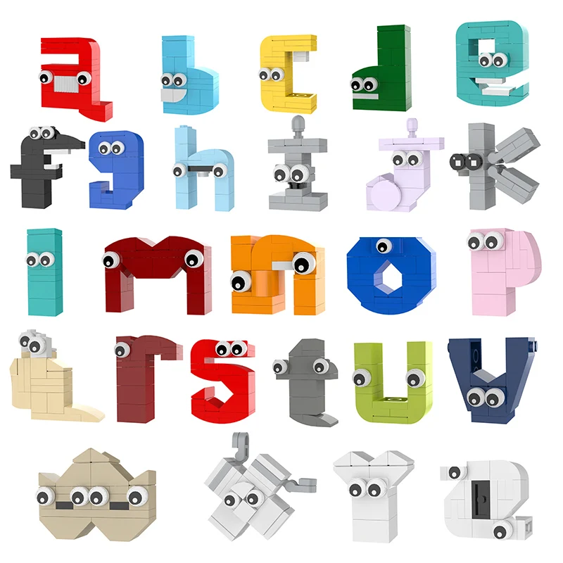 BuildMoc 26 De Estilo Inglês Letras Minúsculas Do Alfabeto Blocos De Construção De Conjunto Educação Lore (A-Z), Tijolos De Brinquedos Para Crianças De Criança Presentes