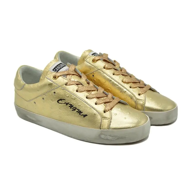 CANGMA Marca de Luxo Mulheres Sapatos de Plataforma de Tênis de Ouro Menina Flats Patente de Couro Genuíno Designer de Sapatos de Tênis