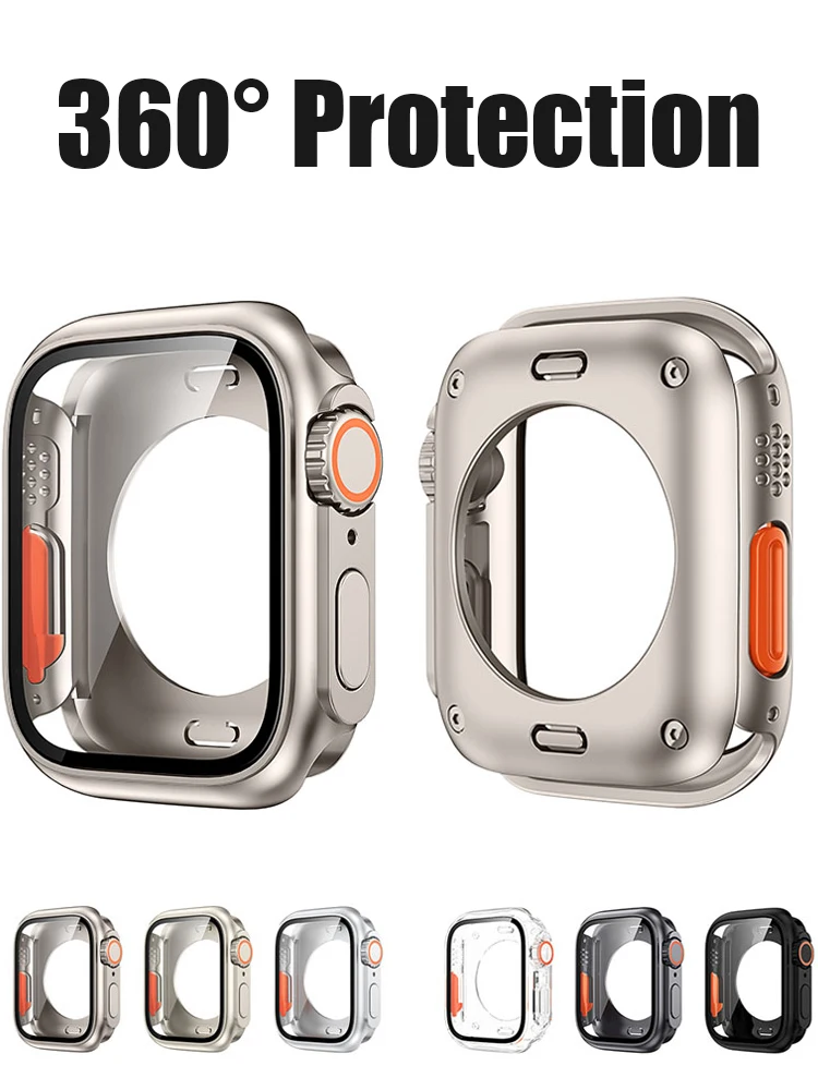 Case para Apple Relógio 44mm 45mm 41mm 40mm Protetor de Tela 1:1 de Actualizar Para o Ultra 49mm a Tampa do PC+Vidro iwatch série 8 7 6 5 SE 4