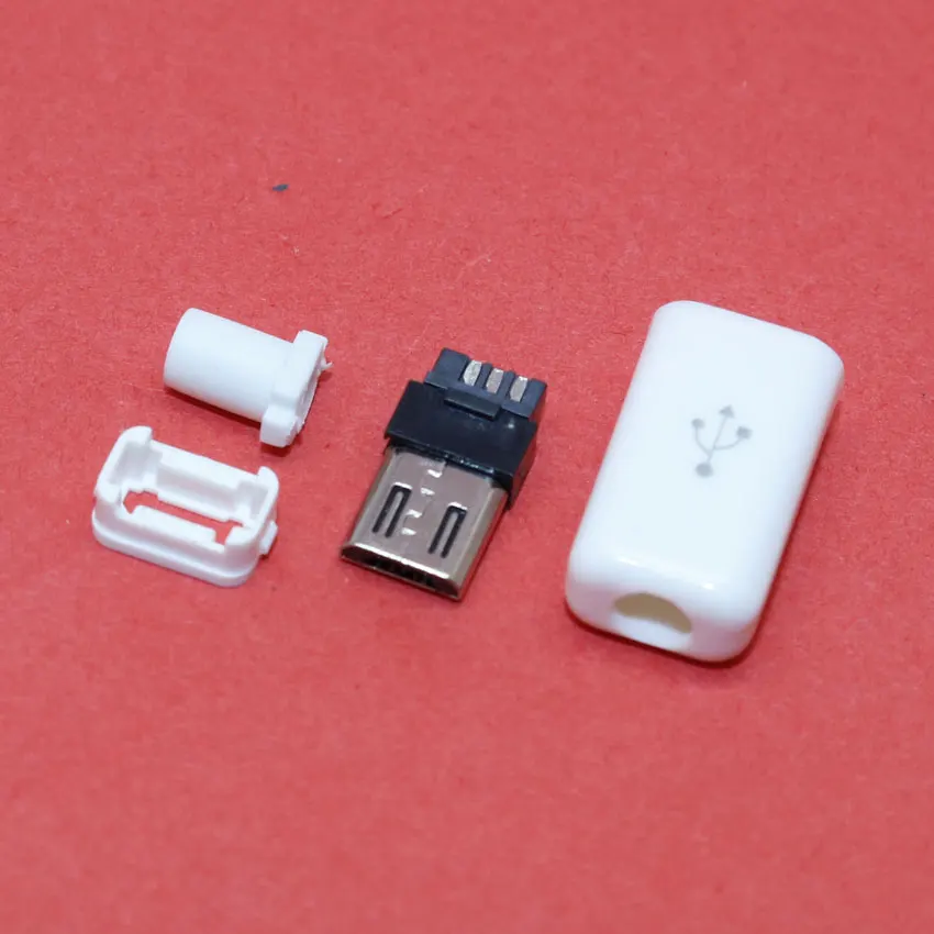 ChengHaoRan 1 Conjunto 4 em 1 Micro USB conector plugue macho,Conector Micro USB Cauda de Carregamento plugue macho,branco MA-014