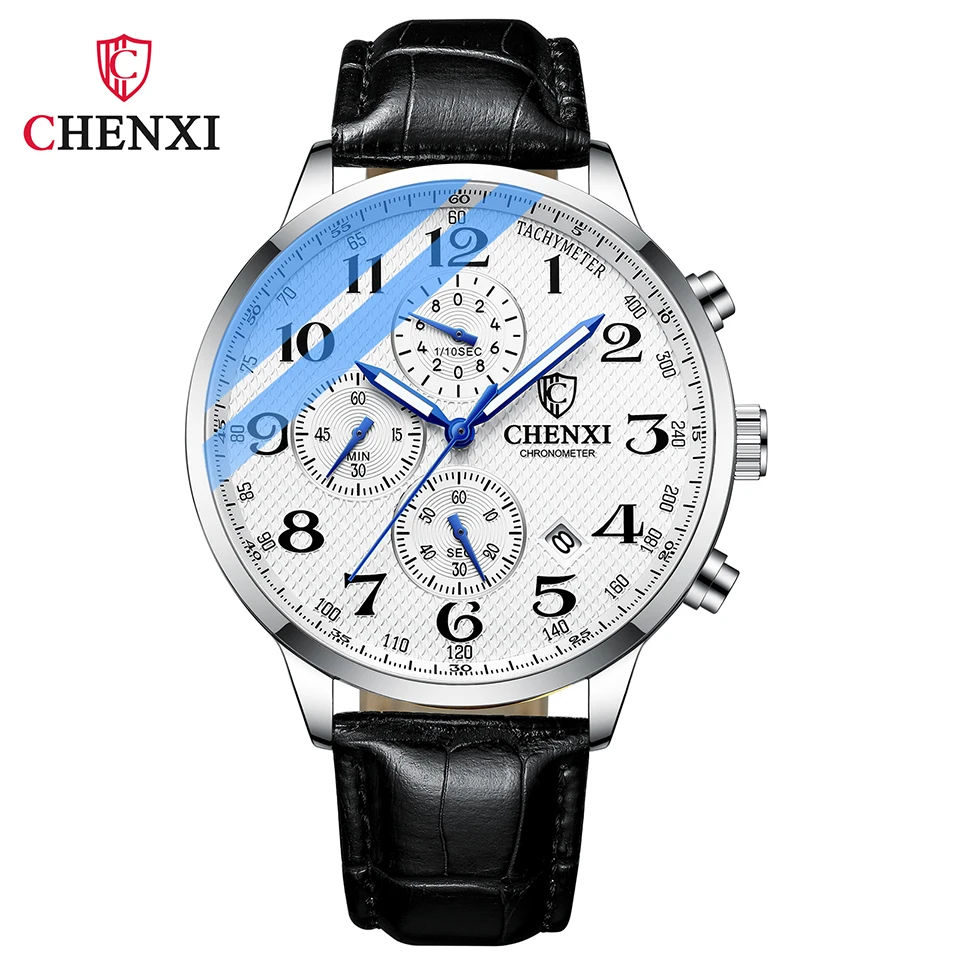 CHENXI Relógio de Luxo de Couro dos Homens relógio de Pulso de Quartzo Impermeável Cronógrafo Luminoso de Aço Inoxidável, Pulseira de Relógio Relógios Para Homens