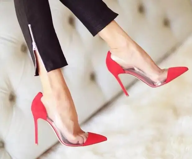 Claro PVC Transparente Mulheres Sapatos de Salto Alto Apontado Toe de Salto Agulha Festa de Sapatos de Branco, Nude Ouro Vermelho de Couro de Patente Bombas