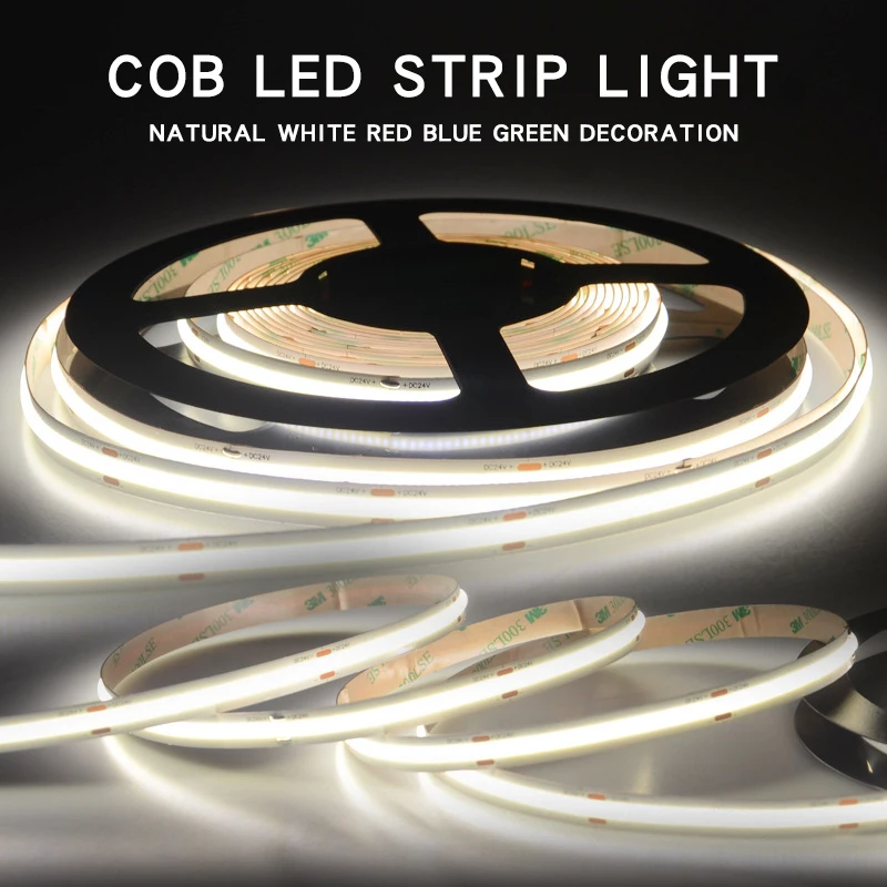 COB LED faixa de luz de alta-densidade linear de iluminação 480/528Led/m fita flexível natural quente branco vermelho azul verde decoração DC12 24