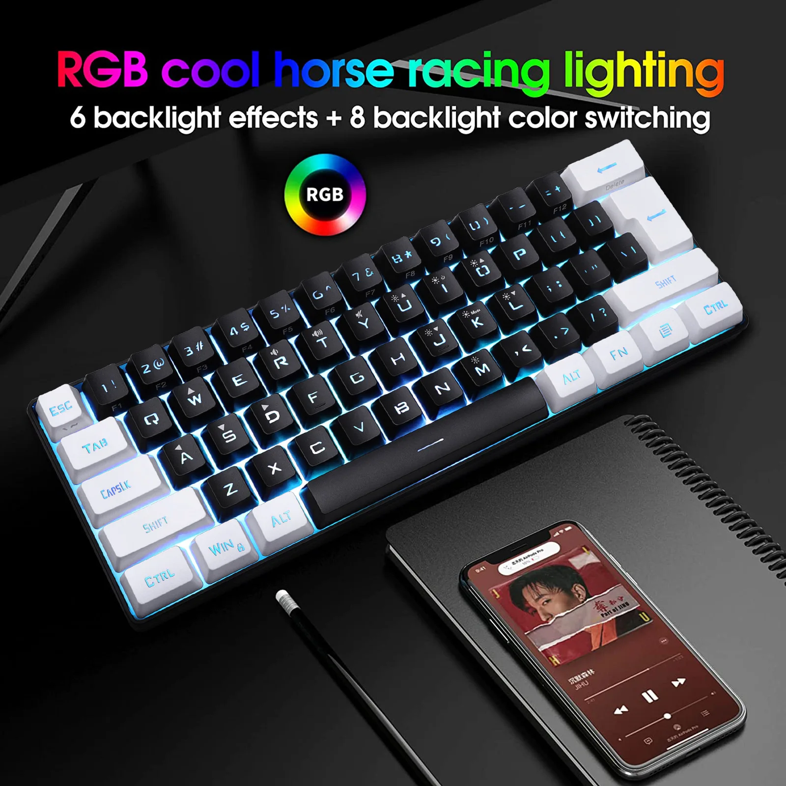 Com fios 61-chave jogo de mini RGB luminosa teclado mecânico sentir escritório de negócios portátil compacto teclado do computador