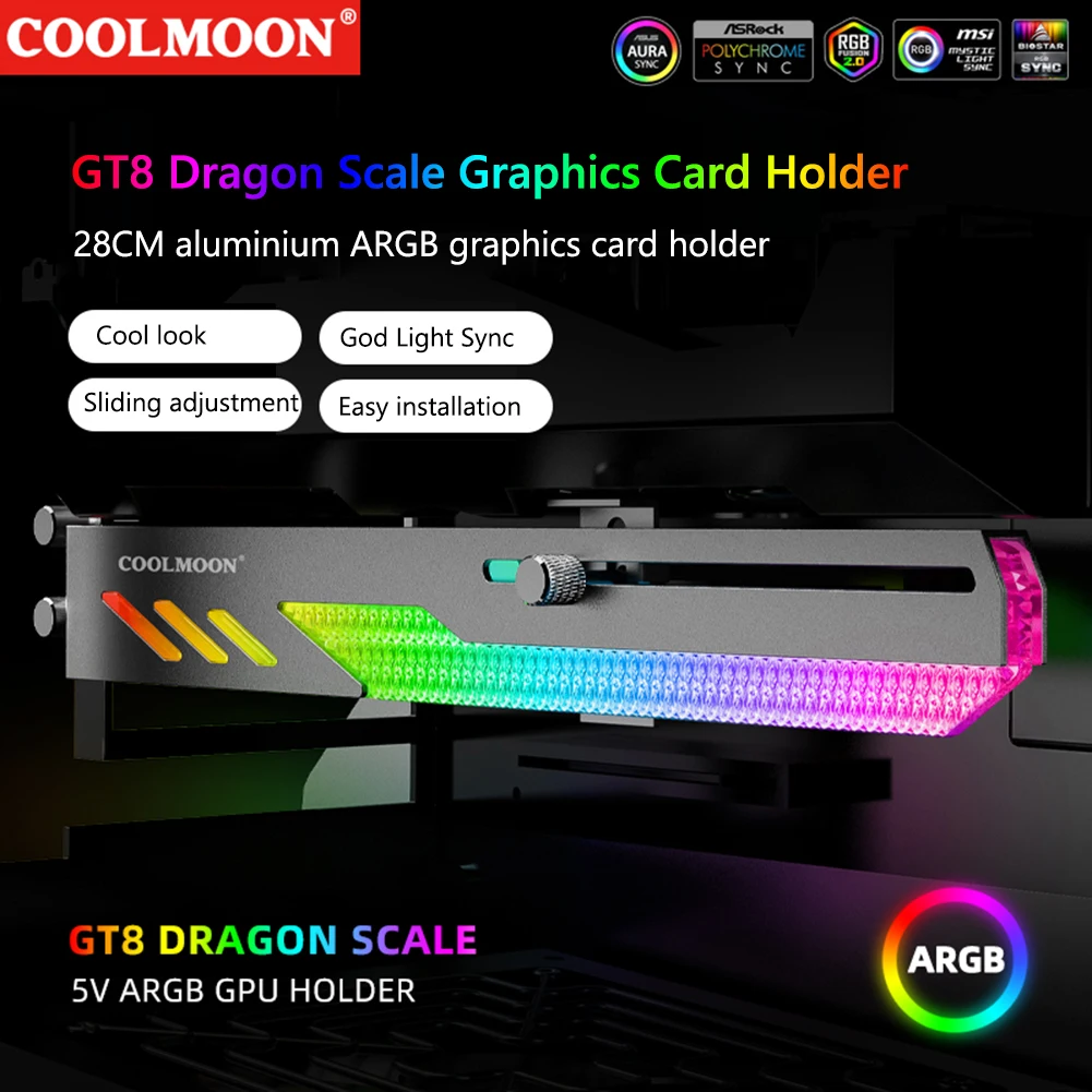 COOLMOON GT8 Horizontal GPU 5V A-RGB Suporte de Gráficos de Computador Vid Suporte a Placa de Vídeo do Computador Stand GPU Titular de Suporte Colorido