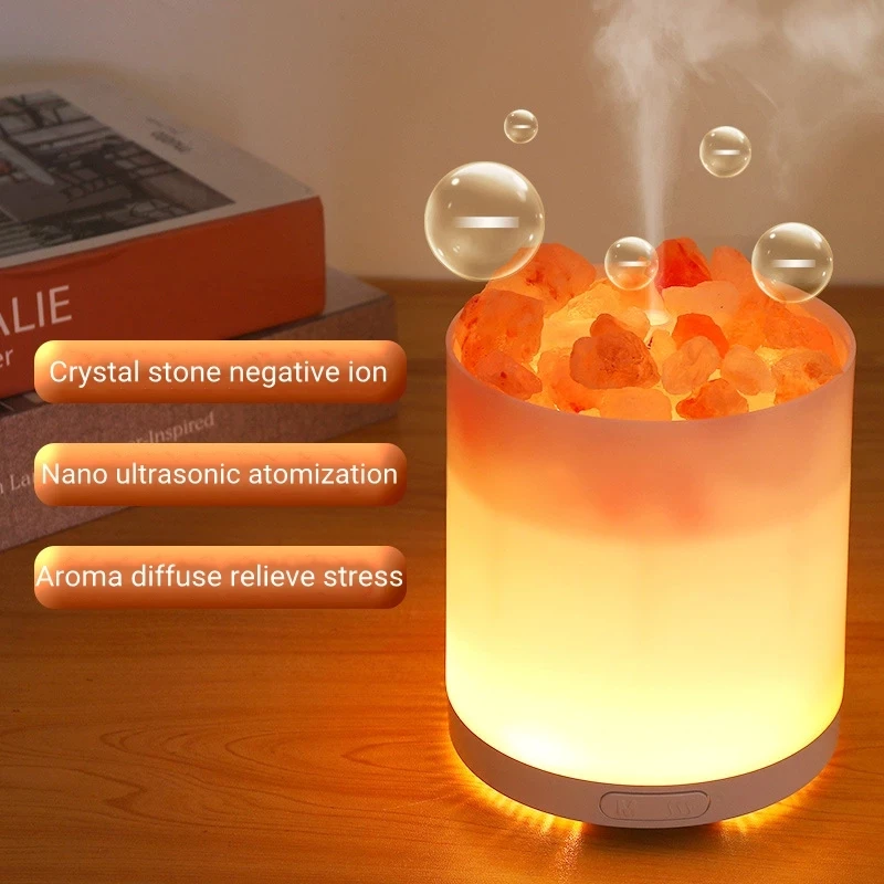 Cristal de Sal de Pedra Aromaterapia Difusor de óleos Essenciais USB Humidificador do Ar com o Colorido de LED Lâmpada de Íons Negativos Difusor de Aroma