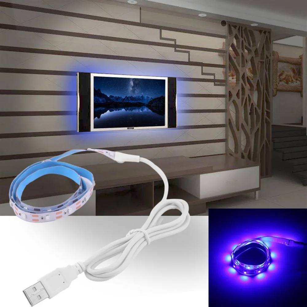DC 5V USB LED Strip de TV Iluminação de Fundo Flexível, Lâmpada do Diodo Fita Não Impermeável 50CM/1M/2M Branco Vermelho Azul Neon RGB Fita
