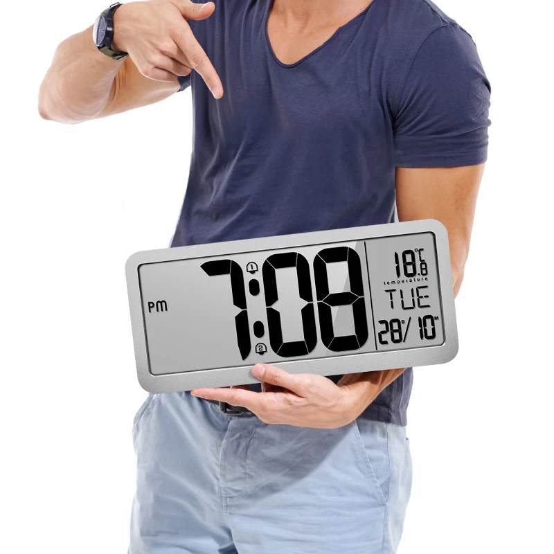 De 14 Polegadas Grande Relógio de Parede Digital de Temperatura Dual Alarmes Tabela Suporte de Relógio de Volume Ajustável de Música Eletrônica LCD Relógios Decoração