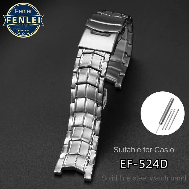 De Aço Inoxidável sólido Genuíno Pulseira Para CASIO Edifice EF-524 Correia de Relógio Pulseira de Homens Pulseira de Prata EF524D Fecho de Segurança