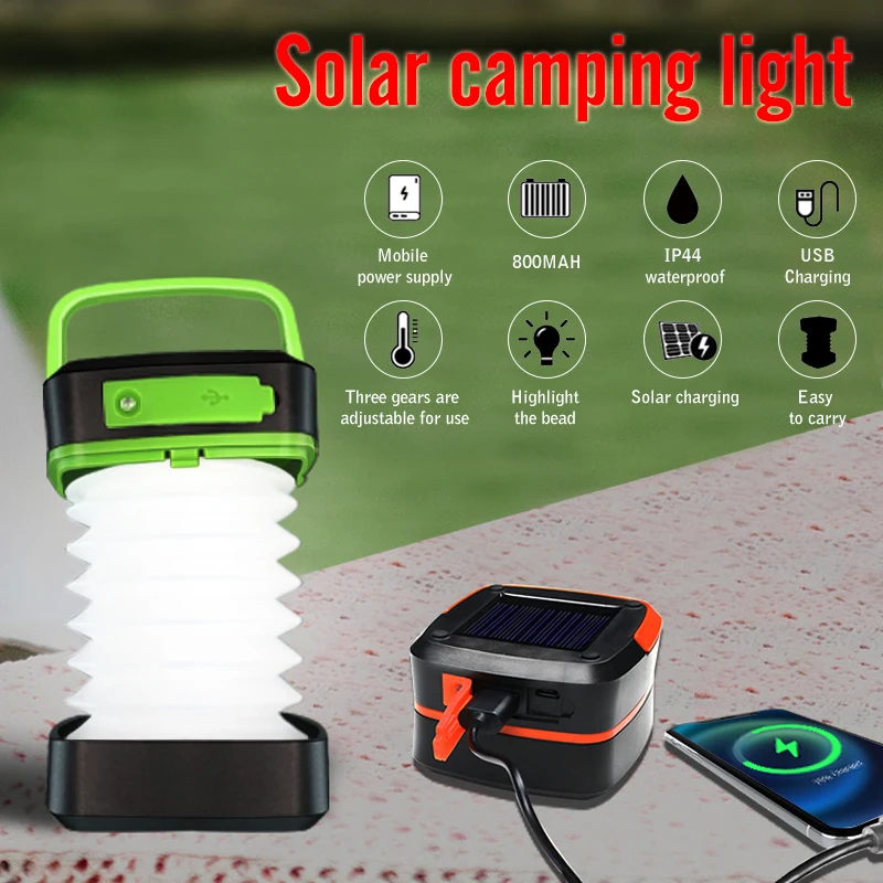 E2 Solar do DIODO emissor de Camping Pesca Lanterna Recarregável Usb ao ar livre Lanterna de Emergência Tenda Luzes Dobrável Tocha Com Banco do Poder