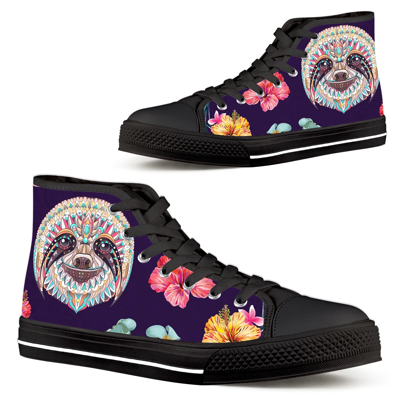 ELVISWORDS Preguiça Sapatos de Plantas Tropicais, Flores Preguiça Designer de Sapatos de Senhoras Flor de Hibisco Casuais Sapatos de Lona de desenhos animados Preguiça de Sapato