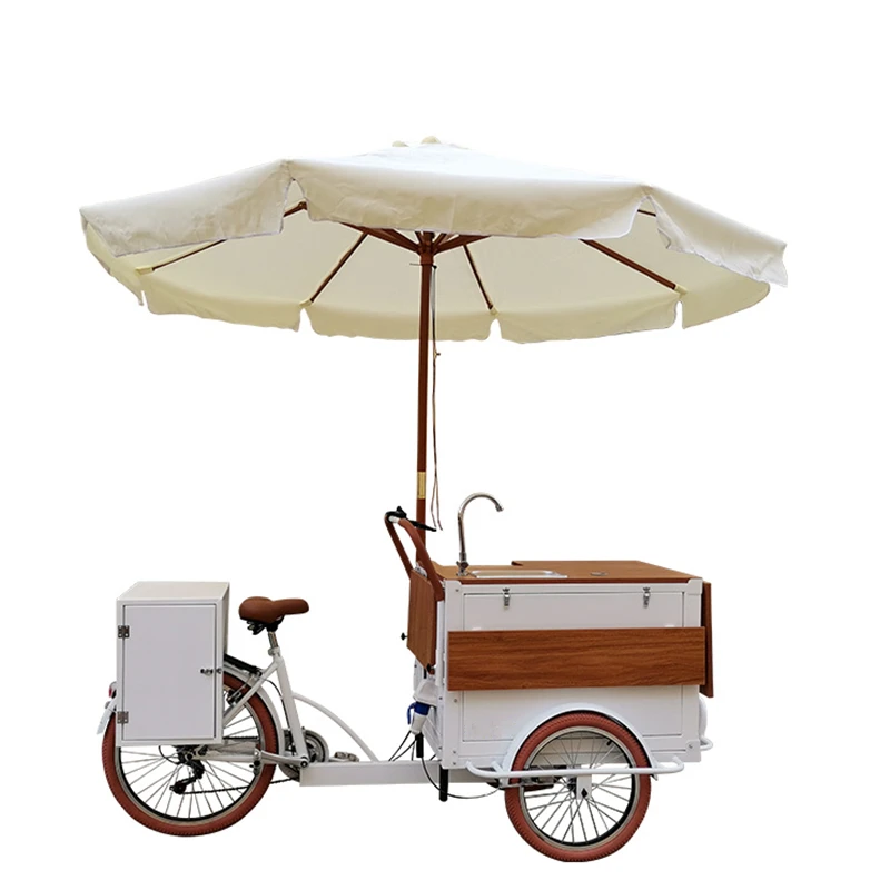 Elétrica Pedal De Bicicleta 3 Rodas Quiosque De Café Alimentos Carrinho De Sorvete De Carga De Bicicleta Bebidas De Venda Automática De Snacks Triciclo Com Mini-Frigorífico