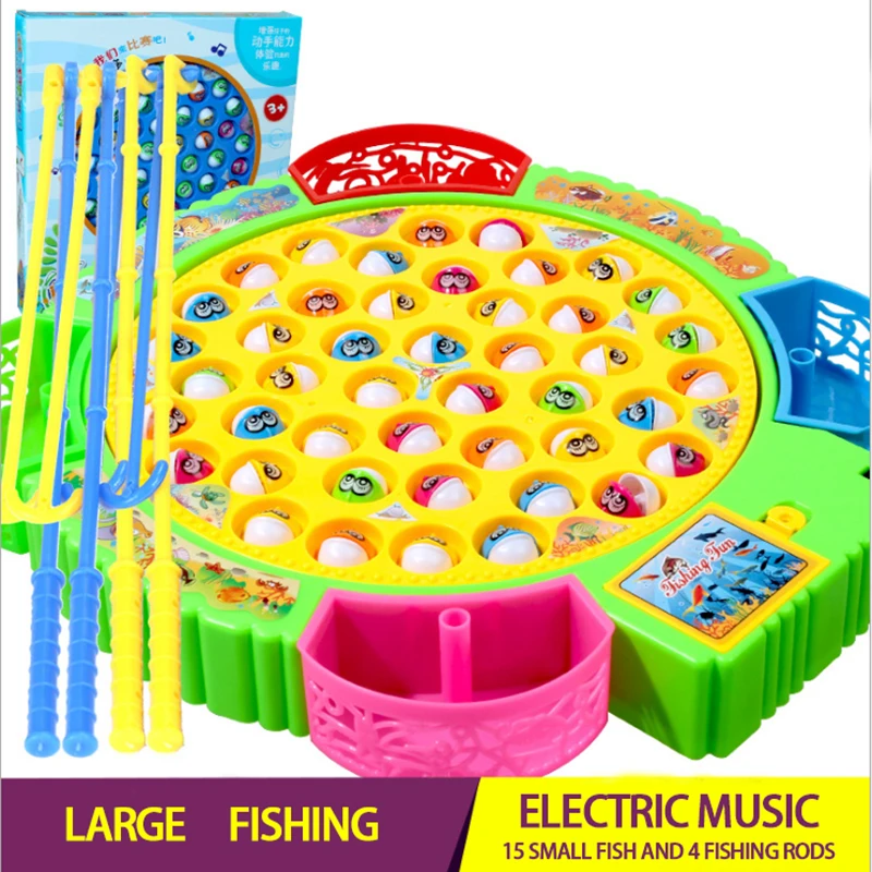 Elétrica Rotativa de Pesca Jogar Jogo Musical Prato de Peixe Conjunto Magnético de Esportes ao ar livre Brinquedos para Crianças GiftsKids Pesca Brinquedos