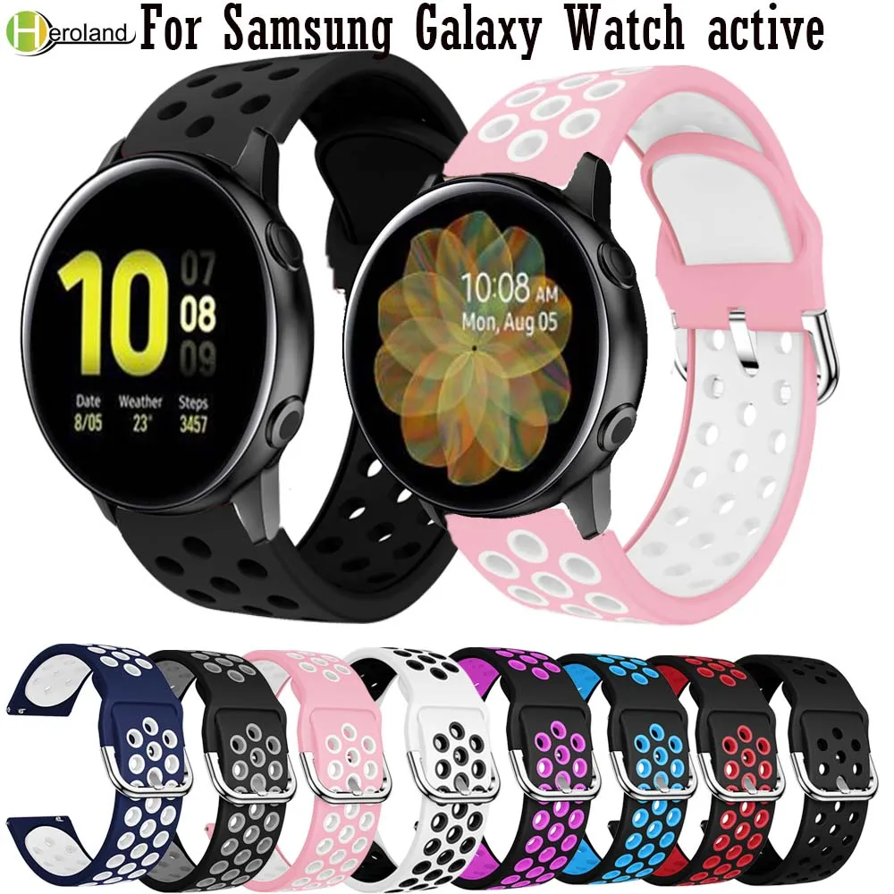 Esporte de silicone Pulseira de 20mm, alça Para Samsung Galaxy watch active 2 40mm 44mm Inteligente Pulseiras Para Huami Amazfit GTR 42mm correia