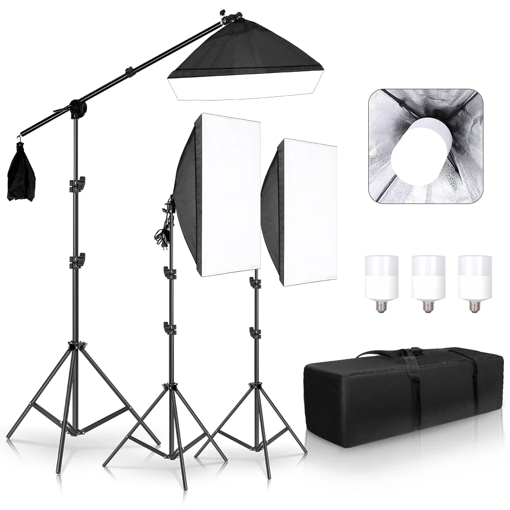 Estúdio de Fotografia profissional Softbox Luzes de Iluminação Contínua Kit de Acessórios do Equipamento Com 3Pcs Caixa Macia,LED Blub,Suporte de Tripé