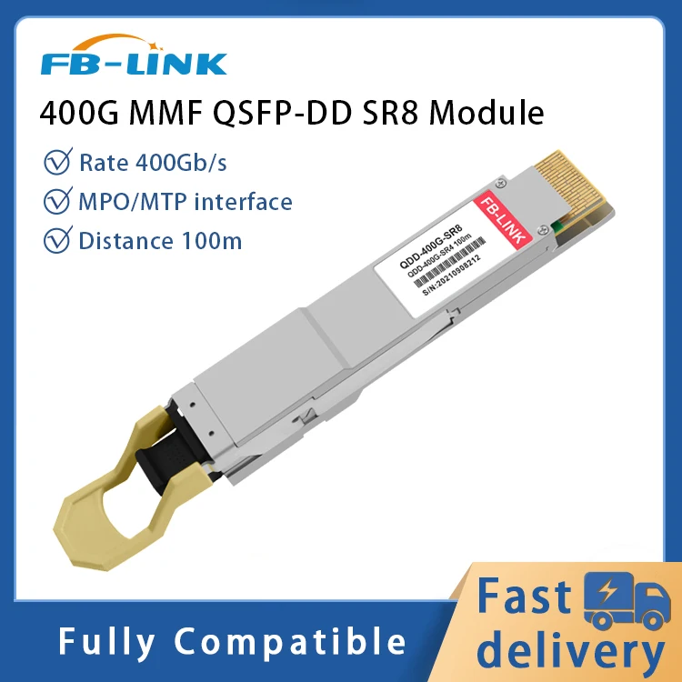 FB-LINK 400G QSFP-DD SR8 MPO/MTP MMF Transceptor Módulo de 850nm 100m compatível com o Cisco do、 do zimbro, a Huawei、Mellanox、NVIDIA etc.