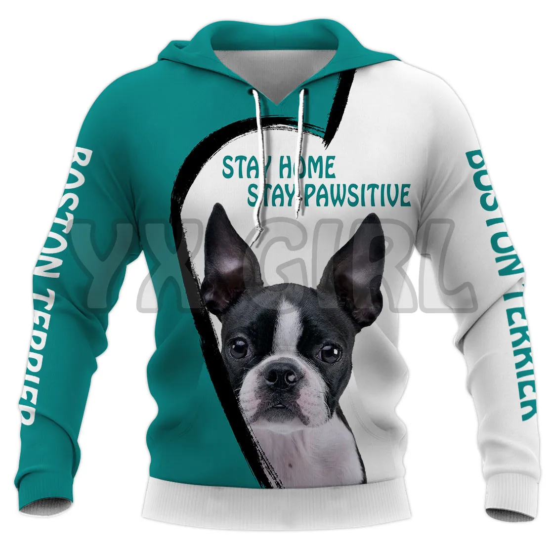 Ficar em Casa, Ficar Pawsitive Boston Terrier Impressos em 3D Hoodies Unisex 