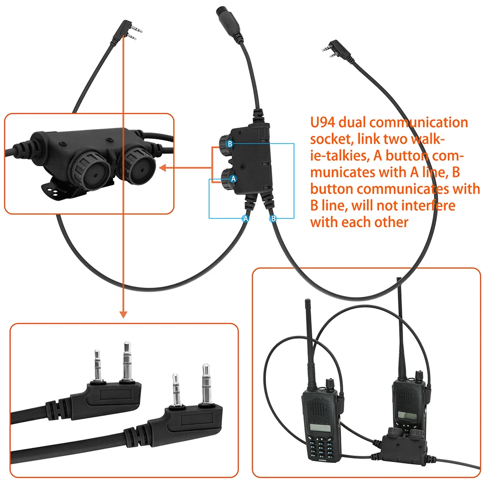 Fone de ouvido tático U94 Ppf Dupla Comm RAC Ppf Kenwood Plug para Baofeng UV5R UV82 para PELTOR de Airsoft de Disparo Único de Comunicação Fones de ouvido