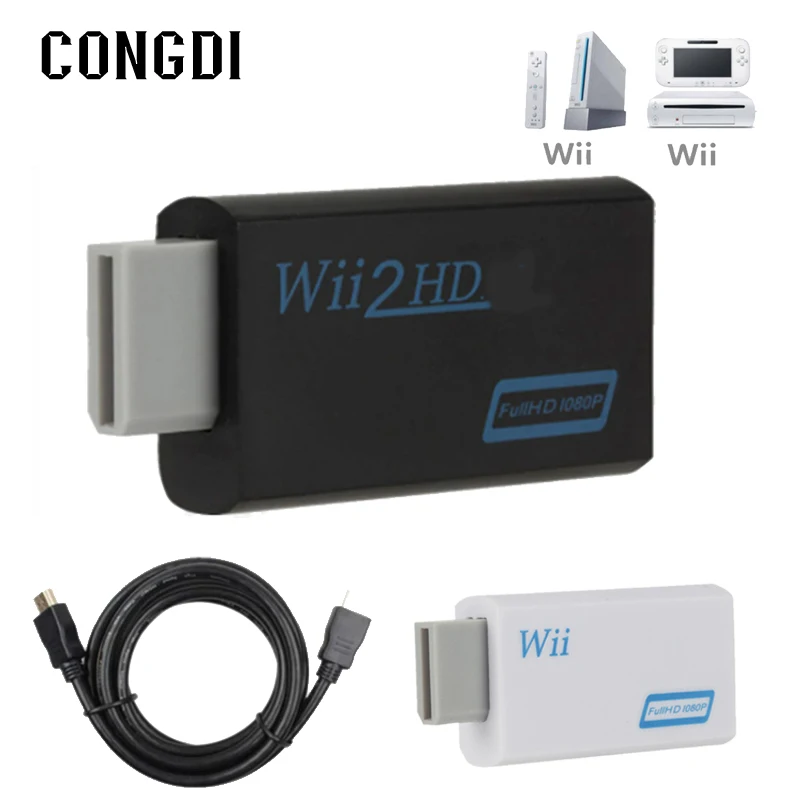 Full HD 1080P Para Wii compatíveis com HDMI, Conversor Adaptador de 3,5 mm de Áudio Cabo de Vídeo E HD de 1M de Cabo Para o PC Monitor HDTV Exibição