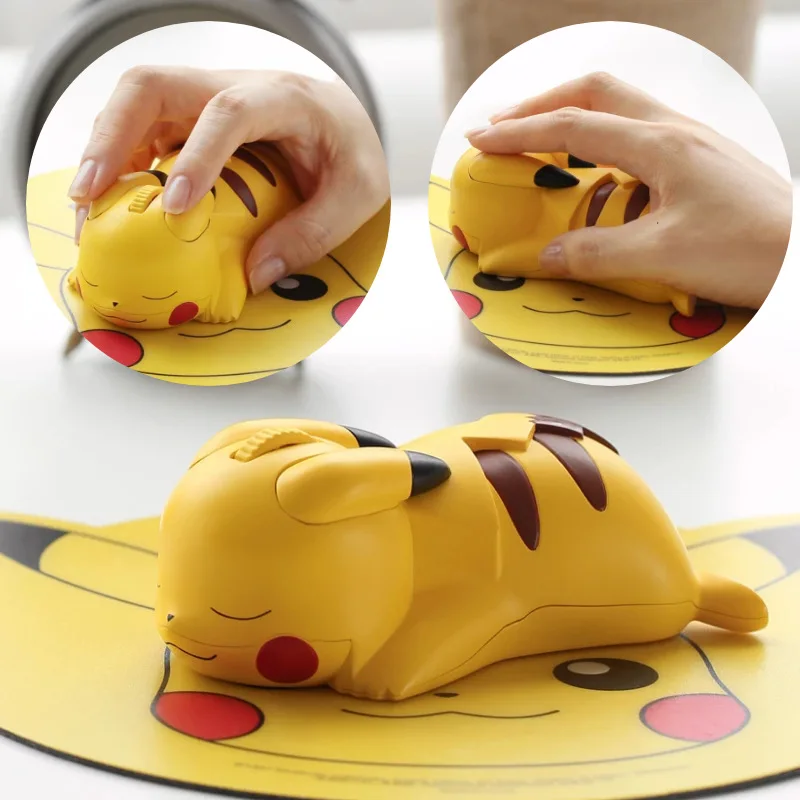 Genuíno Anime Pokemon Figura PC Computador Portátil sem Fios Bluetooth Mouse Kawaii Pokémon Estatueta Boneca Mouse Pikachu Tapete de Brinquedo