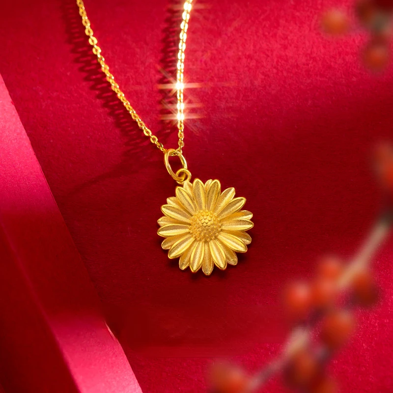 Genuíno Ouro 14k Cor Daisy S-Pingente em forma de Colar de Fresco, Doce Flor do Sol Colar de Corrente para Mulheres Finas Jóias Presentes