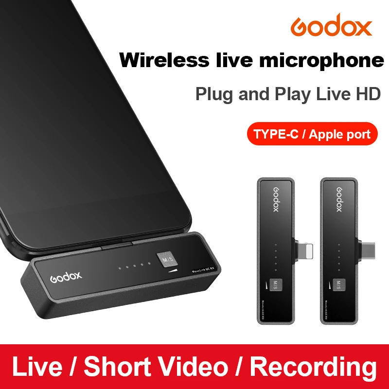 Godox Profissional sem Fio Lavalier Microfone Movelink UC-RX LT-Receptor RX para Streaming ao Vivo de Vlog de Gravação