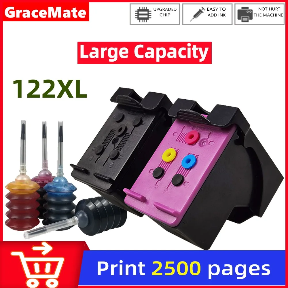 GraceMate 122 XL Reutilizável CISS Substituição do Cartucho HP 122XL Cartucho de Tinta para Deskjet 1000 1050A 2050 3050 1510 Impressora