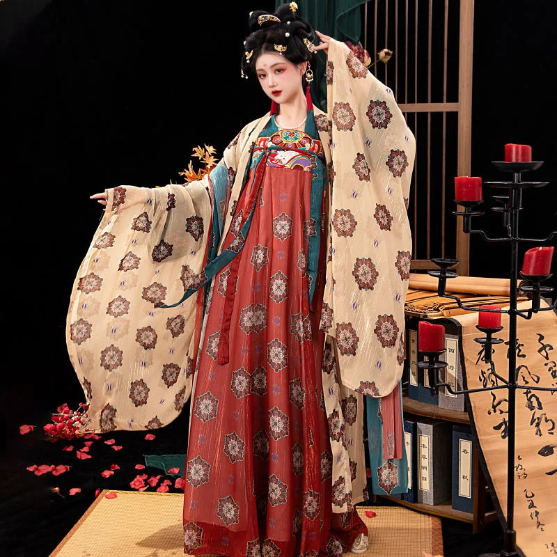 Han Xu[Chaohua Banquetes]Hanfu mulheres Chinoiserie estilo verão grandes mangas de camisa, conjunto completo de recuperação de estilo, peito de comprimento, feita