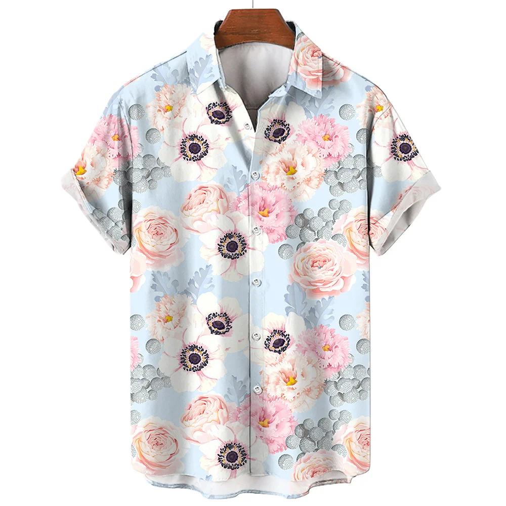 Havaianas Camisas masculinas de Férias de Praia Floral, Camisa de Flores em 3d de Impressão Tops Casual Recortada de grandes dimensões Blusa de Roupas de grife 2023