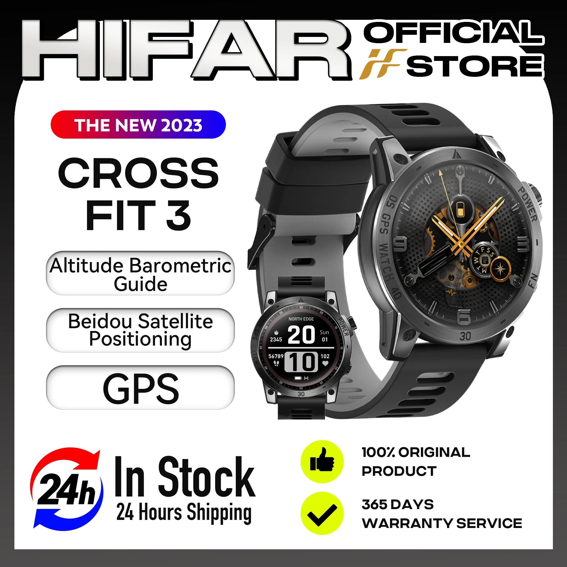 HIFAR NOVO 2023 CROSS FIT 3 Smart Watch Exterior do Esporte Digital Altitude Barométrica Bússola de GPS Homens Militar Smartwatch Impermeável