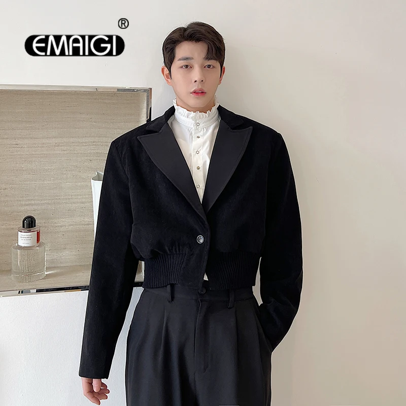 Homens Mulheres Vintage Moda Casual Curto Blazers paletó de Homens coreano Streetwear Retro Blazers Casaco Unisexo Par de Roupas