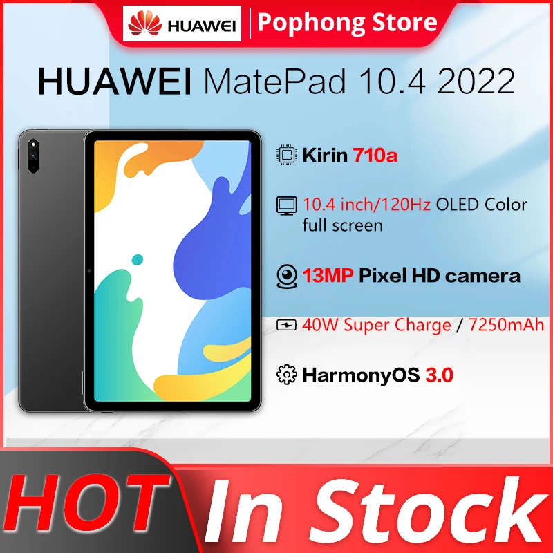 Huawei MatePad de 10,4 polegadas 2022 Versão do tablet PC Kirin 710A Octa Core 7250mAh Grande da bateria Bluetooth 5.1