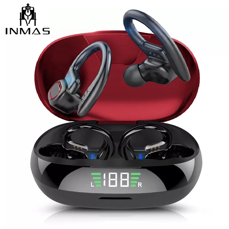 INMAS Ipx5 sem Fio Bluetooth Headset5.0 Redução de Ruído 9D Estéreo de som Surround Digital Impermeável Exibição de Suspensão Fones de ouvido Auricular