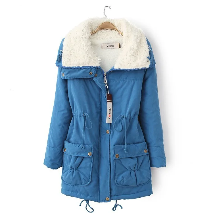 Inverno casaco de algodão, de cor sólida, de médio comprimento do cordão, da cintura para cima, emagrecimento de pele de carneiro casaco de algodão, algodão vestido para as mulheres