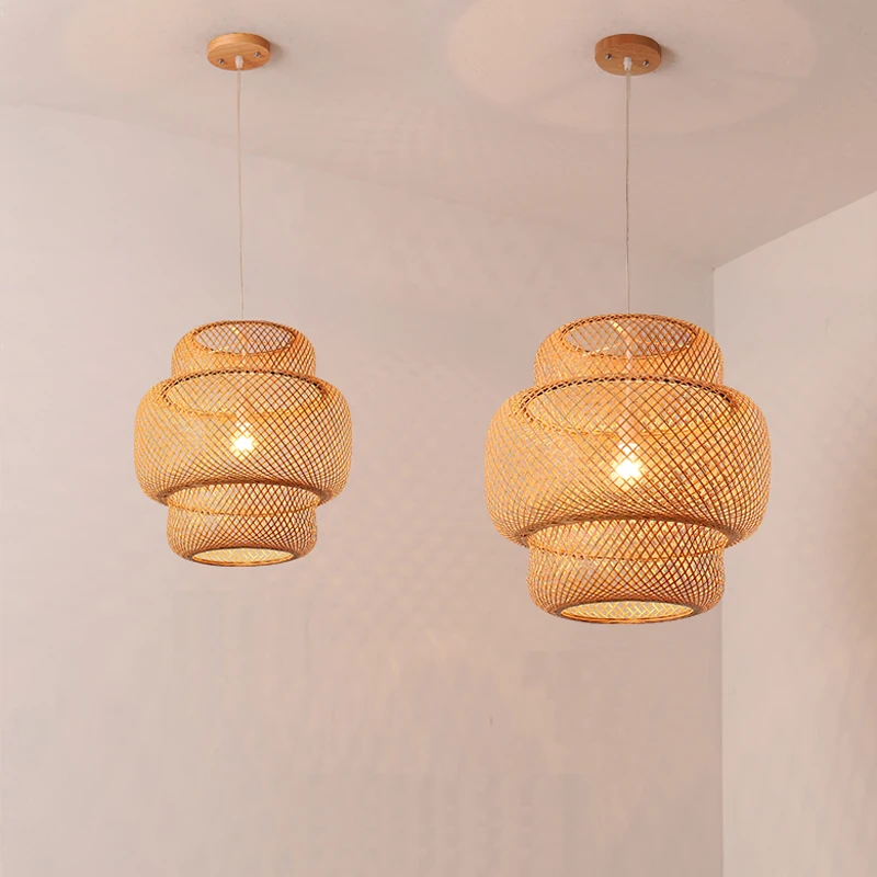 Janpanses de Bambu lustre Nórdicos Ímpios lustre Para Sala de Jantar Decoração do Quarto Restaurante de Vime Lanterna de iluminação Pingente