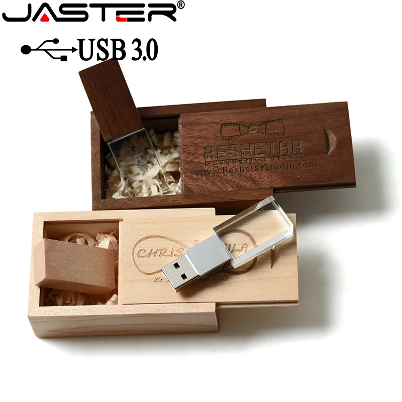 JASTER USB 3.0 de Alta Velocidade de Cristal Wooden128GB Presente de Casamento Flash Drive Pen Drive de 32GB Premium Presente 64GB de memória USB Cartão de Memória