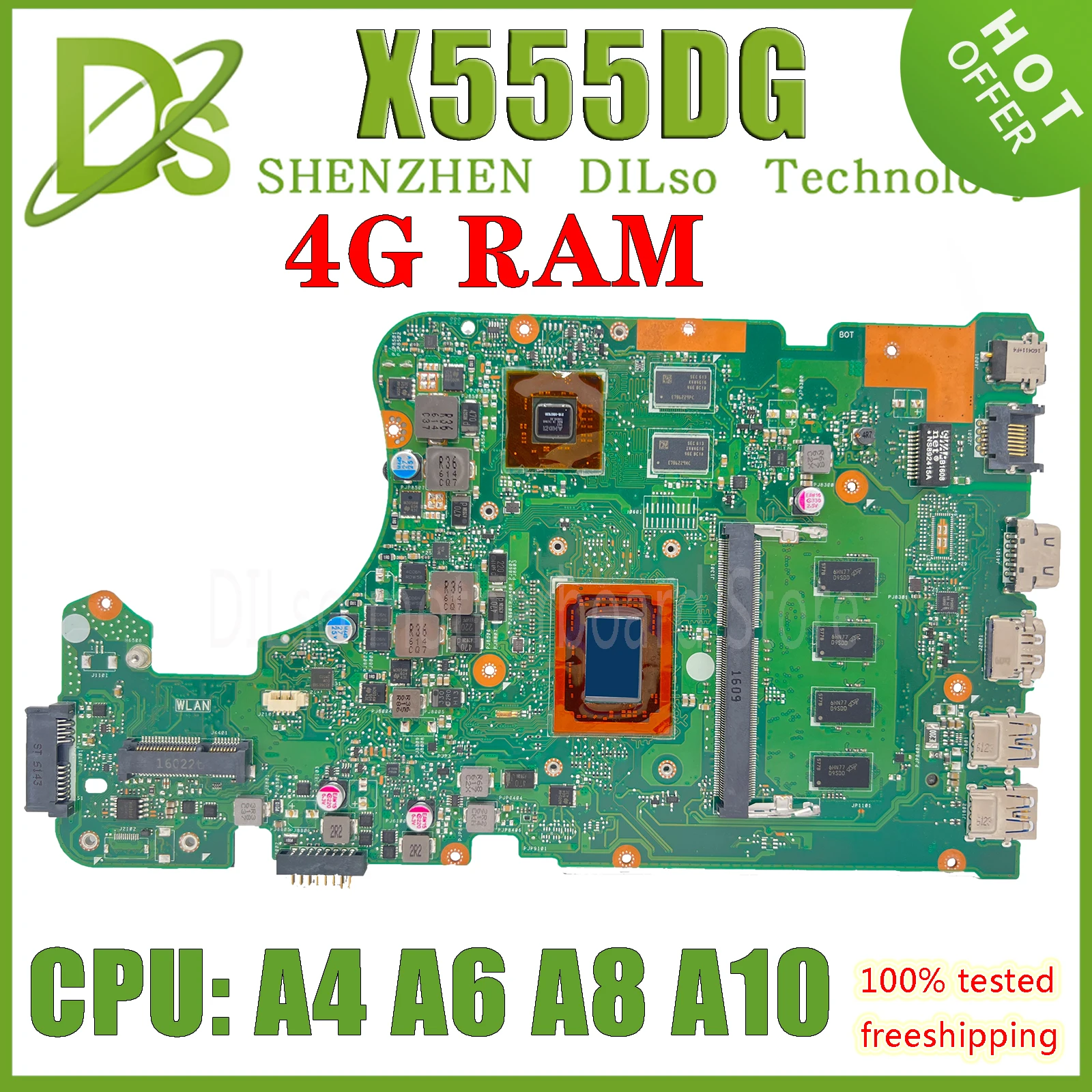 KEFU X555DG placa-mãe Para Asus A555DG X555D X555Y K555Y X555YI placa-Mãe com A4 A6 A8 A10-8700P CPU 4G/RAM 100% Funcionando Bem