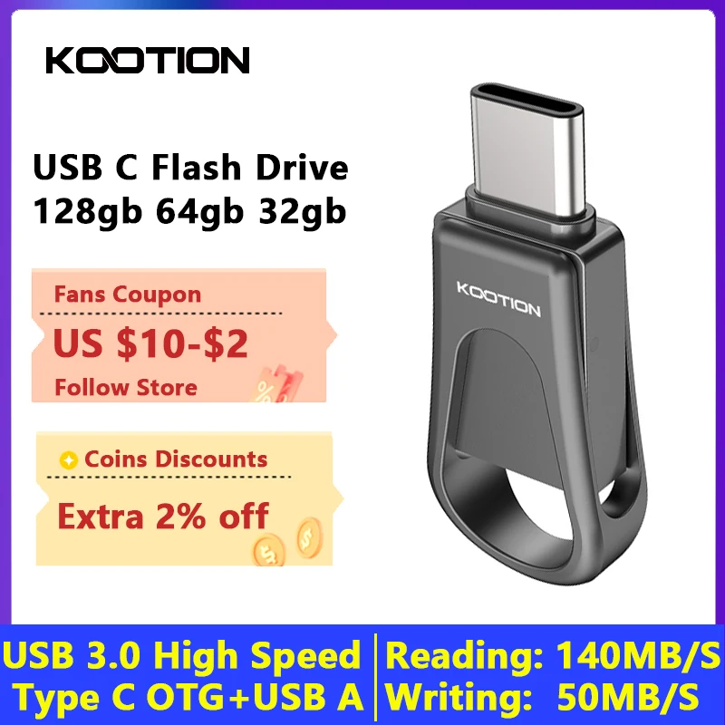 KOOTION U24 USB 3.0 Pendrive 128gb 64gb 32gb OTG Tipo C Pen Drive Cle Unidades Flash USB Mini cartão de Memória de Smartphone MacBook