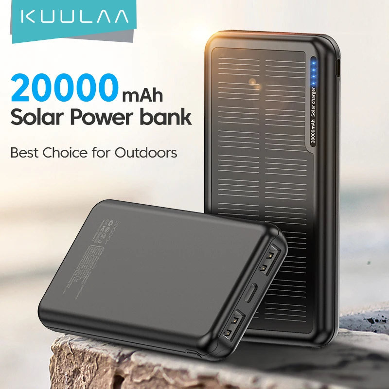 KUULAA 20000mAh de Energia Solar Banco de Carregamento Rápido da Bateria Externa ao ar livre Carregador Portátil do Telefone Para Xiaomi iPhone 15 14 13 12 Pro