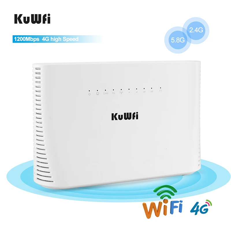 KuWFi 4G WIFI Router 1200Mbps 2,4 G&5G Wireless Home Router WIFI Desbloqueado FDD/TDD Com RJ45/RJ11 Porta Até 64 Usuários de Wifi