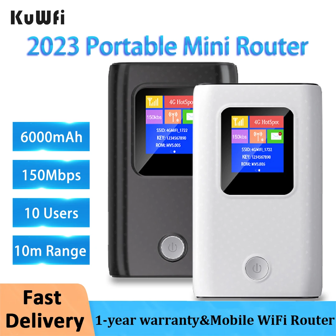 KuWfi Desbloquear 4G Lte Router 150Mbps sem Fio wi-Fi Portátil Mini Modem Exterior Hotspot Pocket Wifi Ranhura do Cartão Sim Repetidor de 6000mah