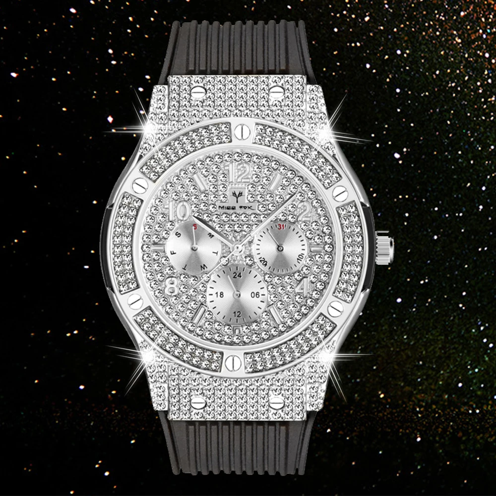 Livre Dropshipping Mens Relógios as melhores marcas de Luxo do Diamante de Moda Quartzo Relógio Homens Impermeável de Borracha do Preto de Esporte relógio de Pulso XFCS
