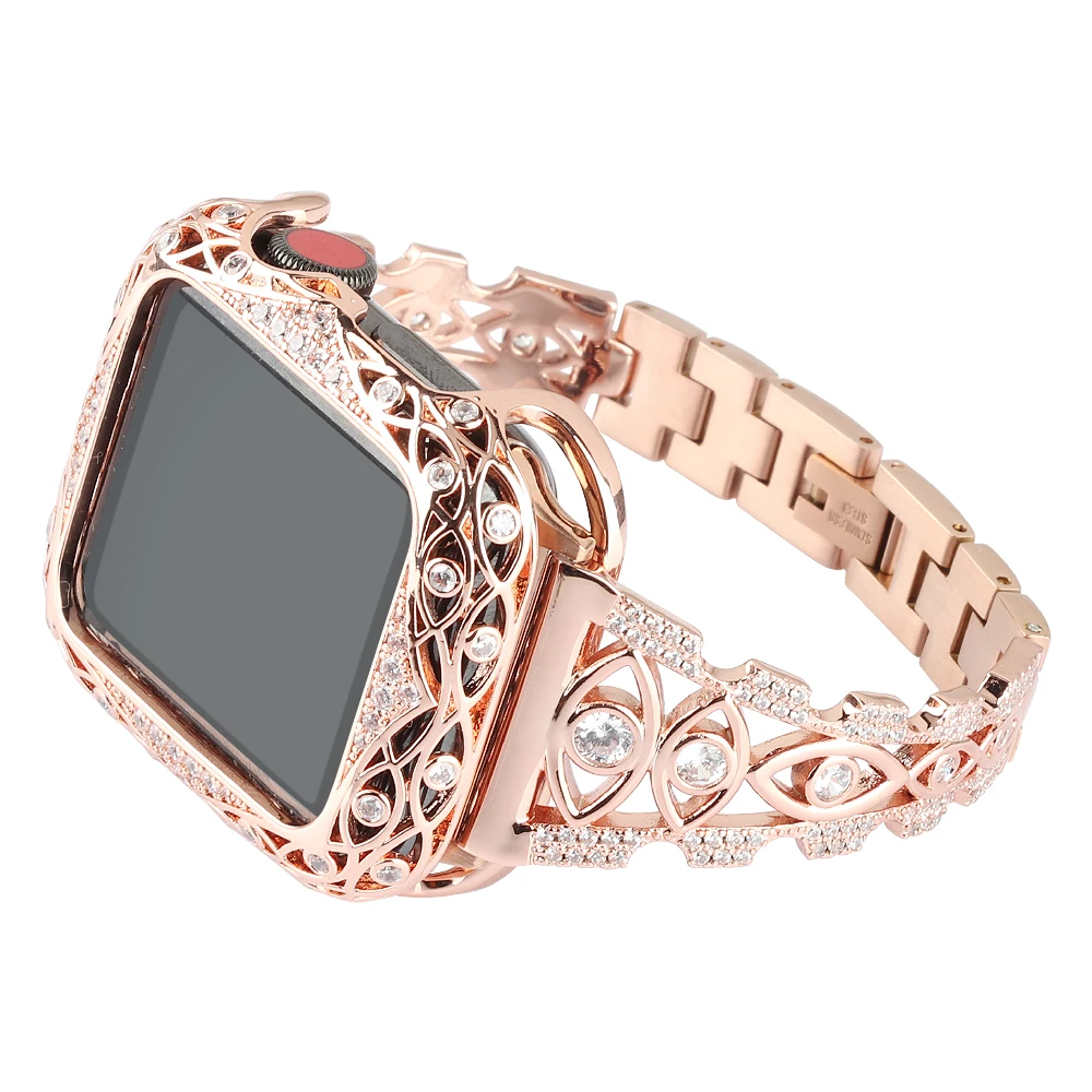 Luxo Diamante, alça para Apple faixa de relógio de 40mm de 38mm 6/5/4/3/2/1 iwatch banda de 40 mm 38 mm 42 mm 44 mm em aço inoxidável bracelete