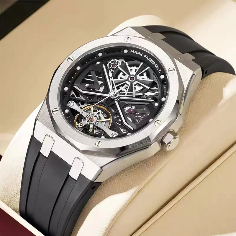 Luxo Marca Fairwhal Homens Relógios Automáticos De Moda Pulseira De Borracha Homens Mecânicos, Relógios De Pulso Fora Do Esporte Impermeável Relógio