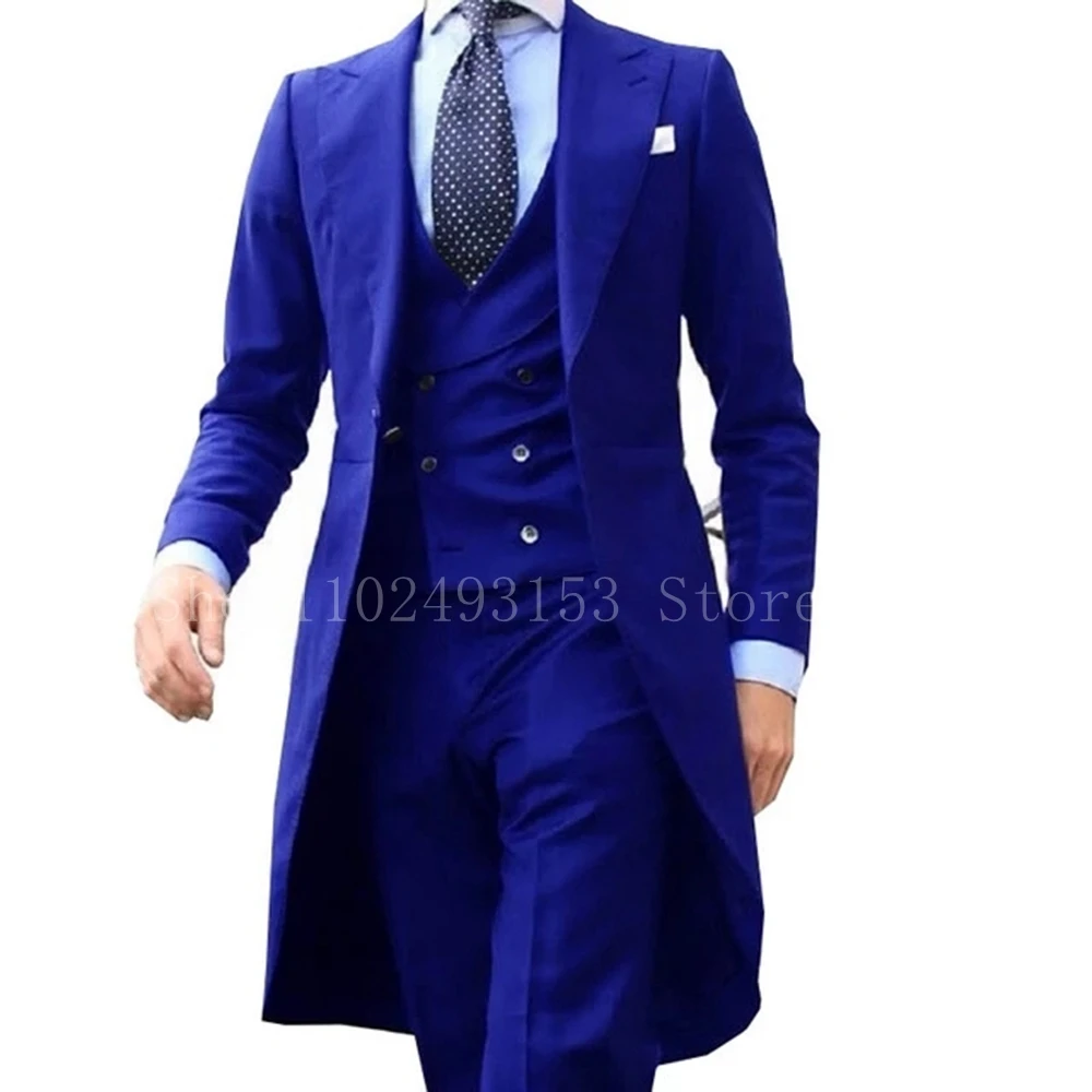 Mais Recente Projeto Pêlo Longo Homens Ternos 3 Peças Azul Royal Slim Fit Formal Clássico Padrinhos De Casamento Vestido De Trajes De Hombre